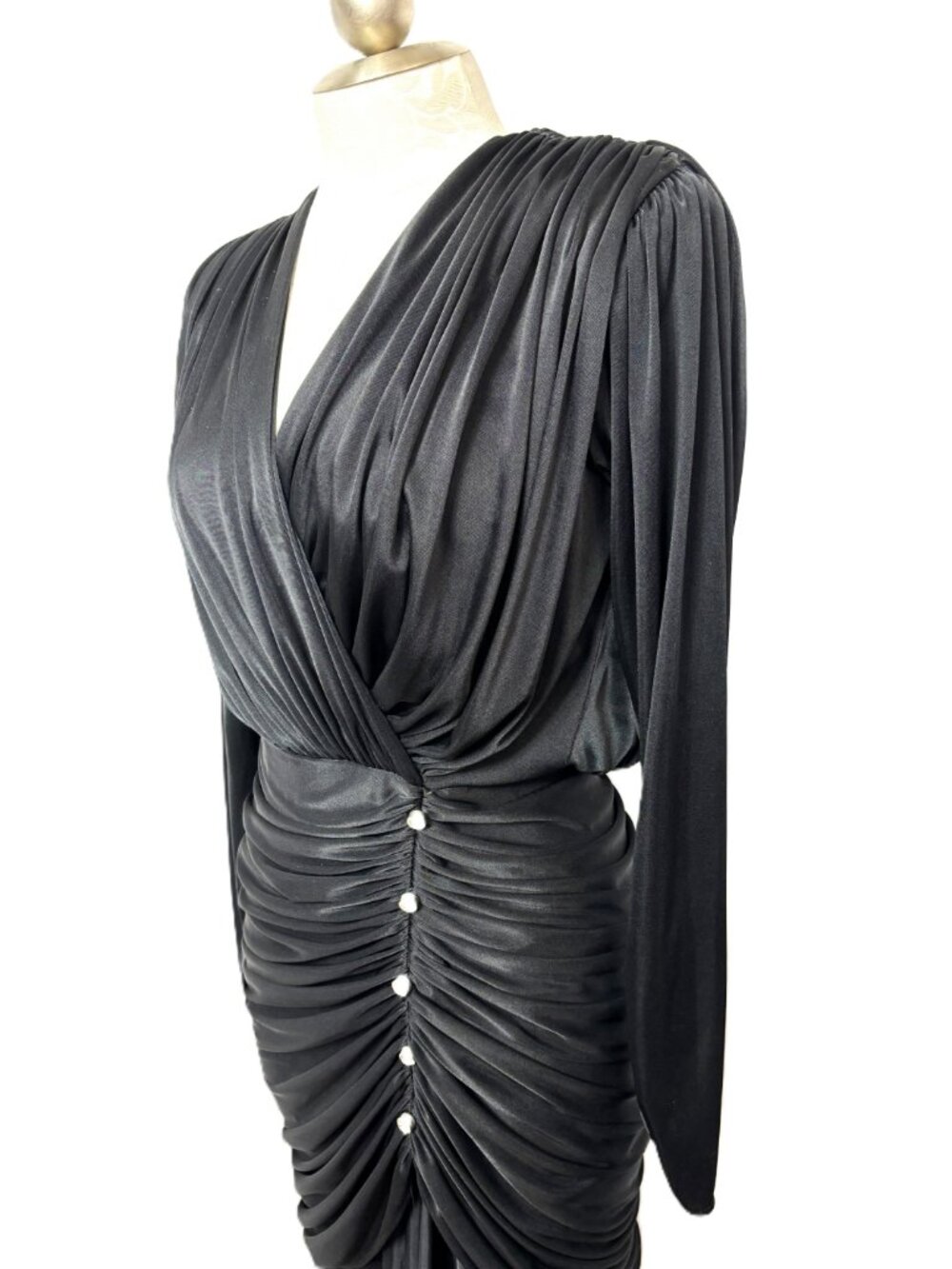 VTG 90’s Lizzy & Johnny by Lucero Blk Draped Faux Wrap Front Sz 6 - Picture 3 of 12
